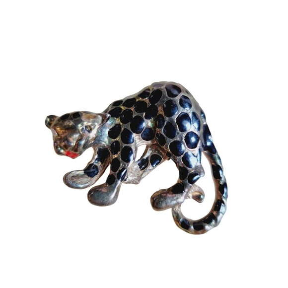 Vintage Spotted Leopard Jaguar Brooch Pin Unsigned Parklane - Picture 1 of 4